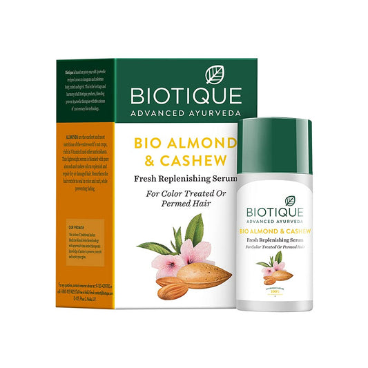 Biotique Bio Almond & Cashew serum packaging on a white background