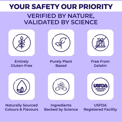 Certification icons on a purple background with text 'Your Safety Our Priority'.