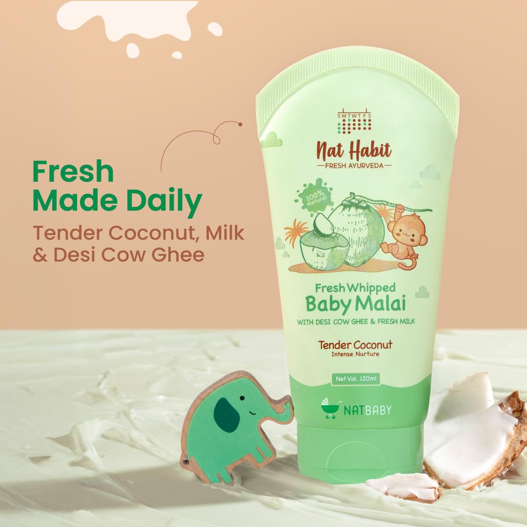 Nat Habit Tender Coconut Baby Malai for Intense Nurture, Moisturizer for Deep Nourishment & Skin Barrier Protection | 100% Natural, Chemical-Free Baby Cream | 120ml