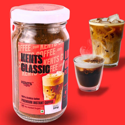 Kents Coffee Classic Instant Coffee (50g) | 100% Arabica from Chikmagalur | Low Acid Coffee | Medium Roast, Rich & Smooth Taste | No Added Sugar & No Preservatives | Espresso, Latte & Cappucino| Hot & Cold Coffee | 50g Unbreakable Jar