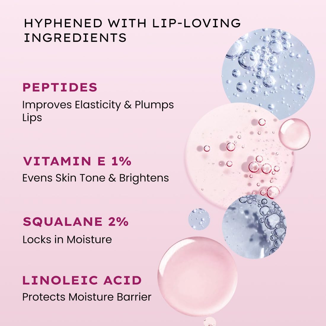 Skincare product description with ingredients and benefits on a pink background