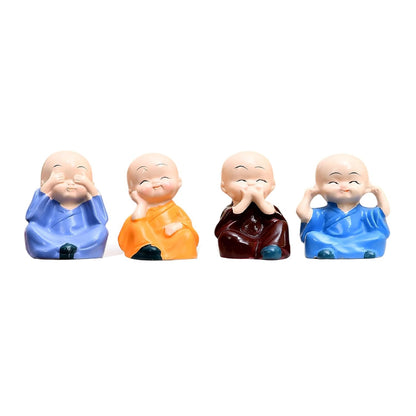 4 blissfull Meditating Monk for Home/Office/car décor | Wisdom Monks Figurine Set| Resin Decorative Statue | Zen Philosophy Decor - (Pack of 4)