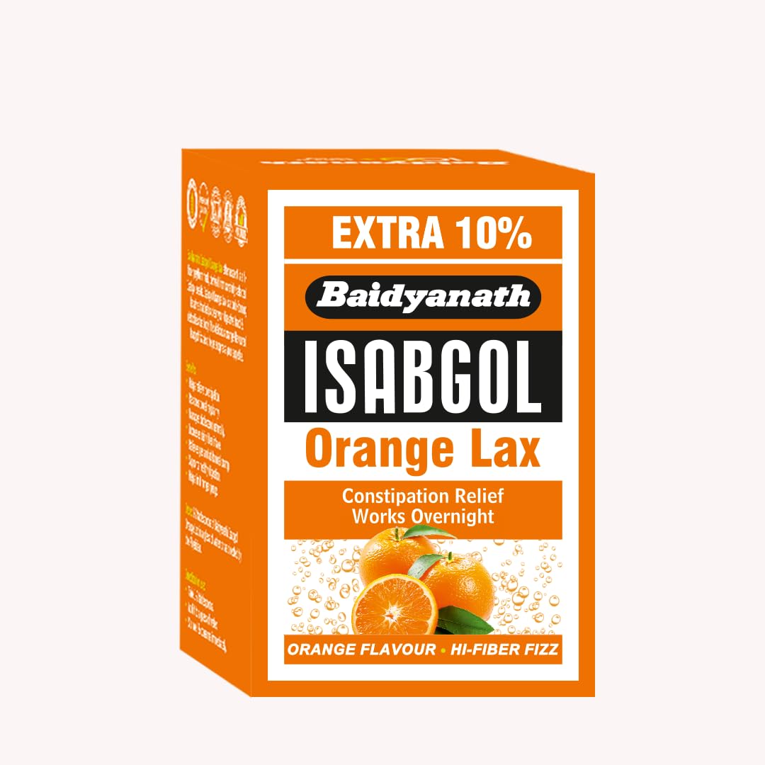 Baidyanath Isabgol Psyllium Husk Orange Lax Powder| Tasty Natural Fibre Laxative for Constipation Relief & Digestion | Effervescent, Gluten - 110 g