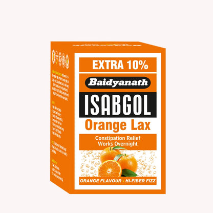 Baidyanath Isabgol Psyllium Husk Orange Lax Powder| Tasty Natural Fibre Laxative for Constipation Relief & Digestion | Effervescent, Gluten - 110 g