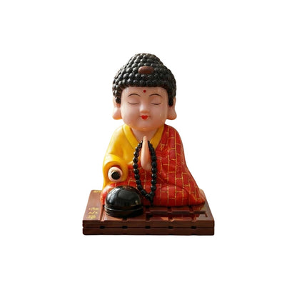 eCraftIndia Moving Head Monk Buddha Idol Showpiece for Home Decor Car Dashboard Office | Feng Shui Spiritual Meditation Buddha Statue Figurine for Good Luck Gift for Housewarming (Plastic, Red)
