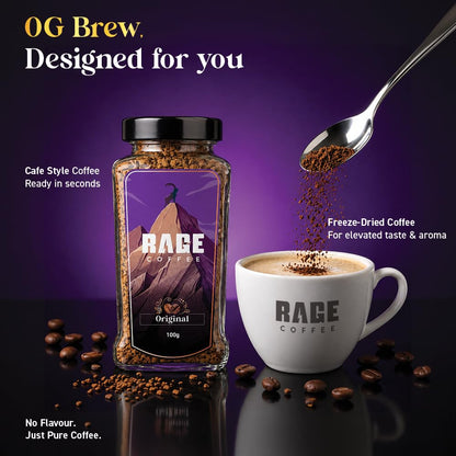 Rage Coffee Original Coffee Blend 100% Pure Arabica Beans | Instant Coffee for Smooth Aroma & taste, Hot and cold coffee) (Original Unique Blend, 100g)