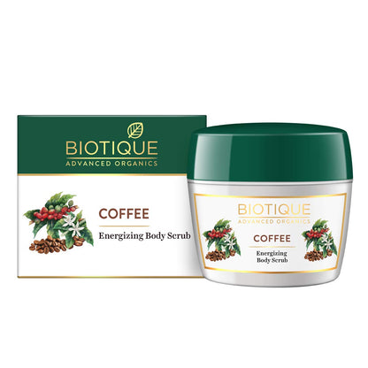 Biotique Coffee Energizing Body Scrub with packaging on a white background
