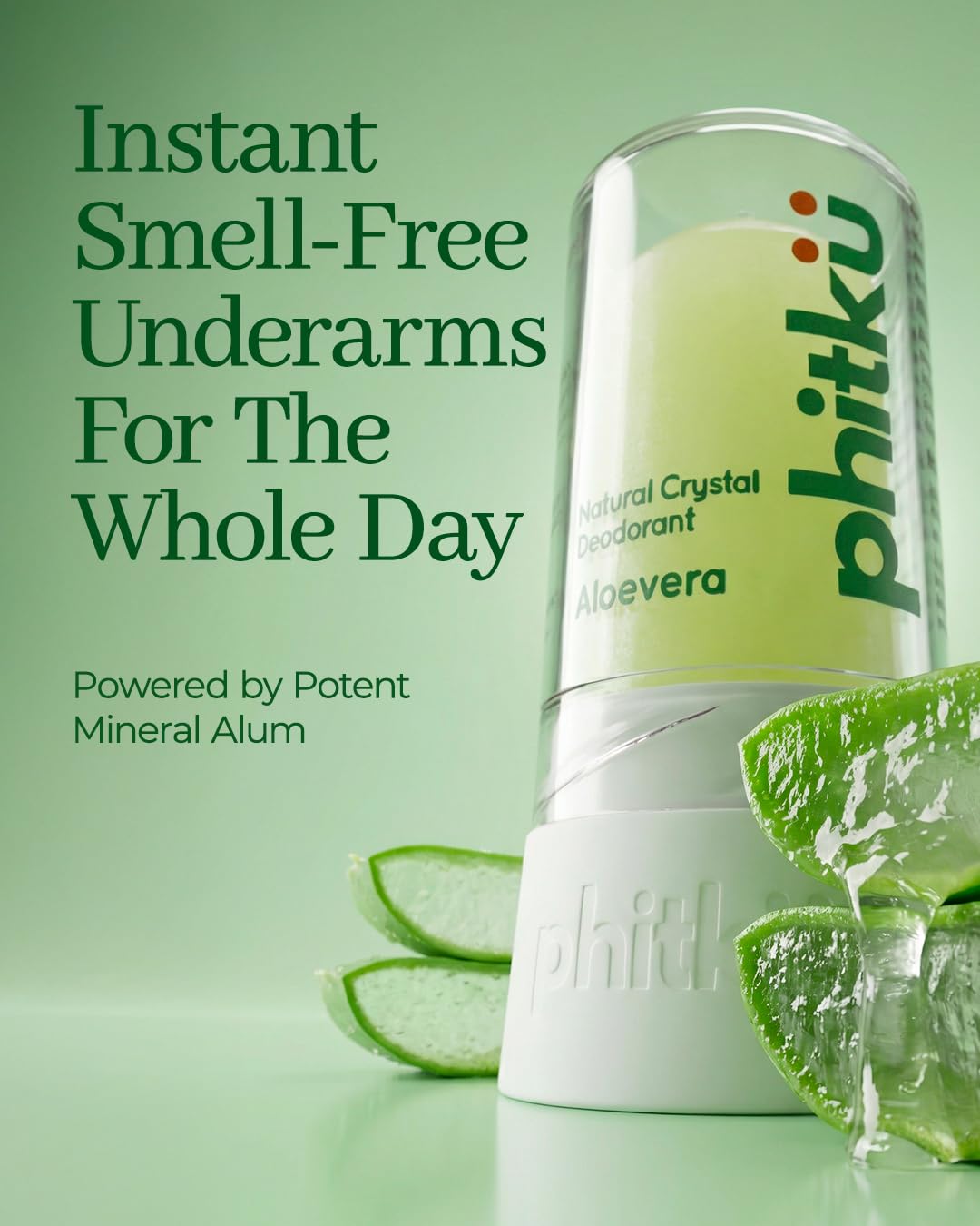 Phitku Crystal Roll On with Aloe Vera | Natural Alum | Brightens Dark Underarms, Kills Bacteria | Fragrance-Free & Alcohol Free | Men & Women | 100g
