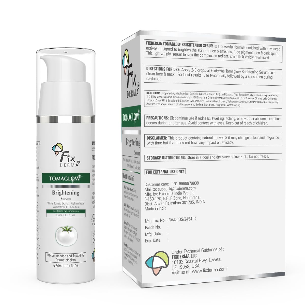 Fixderma Tomaglow Skin Brightening Serum for Face with 4% Niacinamide, 2% Alpha Arbutin, Vitamin C & White Tomato Extract | Reduce Pigmentation & Dark Spots | Brightens the Skin For Men & Women - 30ML