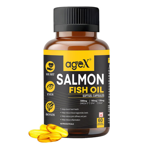 Omega 3 Fish Oil Capsules 1000mg | 180mg EPA + 120mg DHA | High Absorption Triglyceride Form | No Fishy Burps | Mercury-Free Salmon Oil | 60 Softgels (Pack of 1)