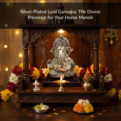 Dev Aastha 999 Silver Plated Lord Ganesha Idol Sitting with Intricate Detailing - Vighnaharta Showpiece for Prosperity and Good Fortune - Premium Anti-Tarnish Murti for Temple and Desk