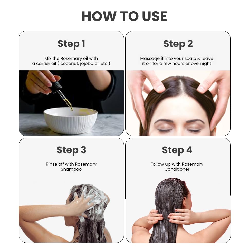 Step-by-step guide on how to use rosemary oil for hair care.