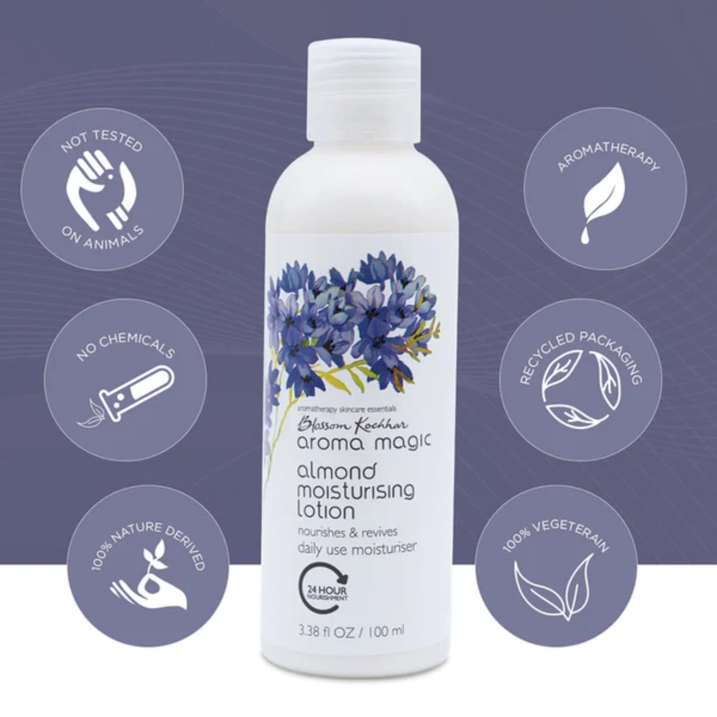 Aroma Magic Almond Moisturising Lotion SPF 15| for 24H nourishment |Moisturizes & revives skin| lotus leaf extracts, jojoba oils, geranium & rose essential oils| Daily Use for Dry Skin - 100ml