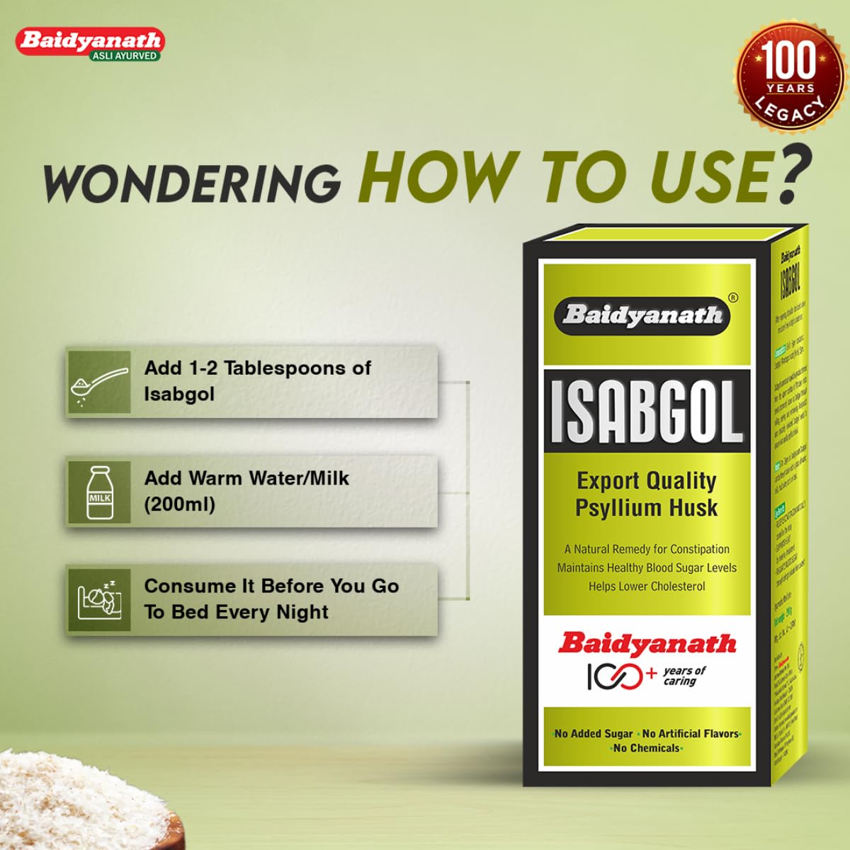 Baidyanath Isabgol - Psyllium Husk Powder - 200gm | Effectively Relieves Constipation | Fibre Supplement For Digestion