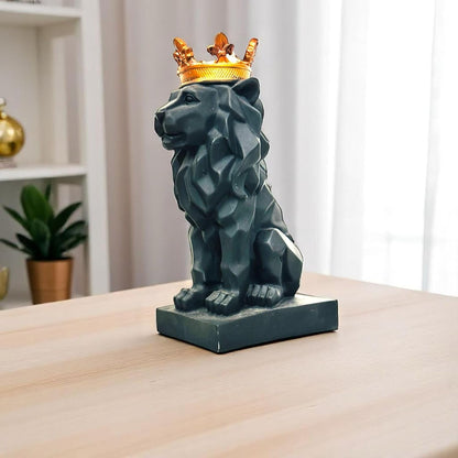 Resin Lion Statue (8.5 Inch) | Decorative Lion Sculpture & Figurine for Home Decor | Modern Tabletop Showpiece for Living Room, Bedroom, Office, Shelf & Bookshelf | Black