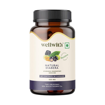Wellwith by Ayuzera Natural Diabera 60 Capsule | Food Supplements With Jamun, Karela, Gudmar | Pack of 1