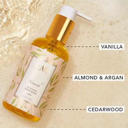 RAS Luxury Oils Nourish Hydrating & Purifying Body Wash,Sulphate Free,Moroccan Argan Oil & vanilla; Purifies & hydrates; Oil to foam body wash; For Men & Women; 200ml