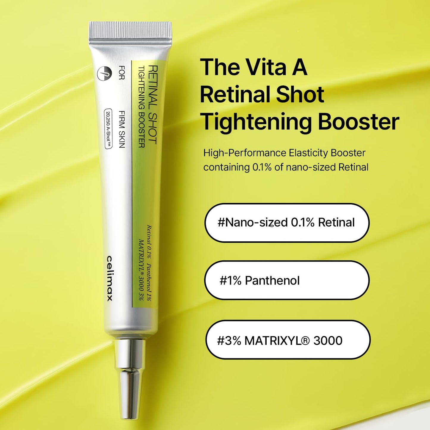 Celimax Vita-A Retinal Shot Tightening Booster Korean Face Serum - 15ml | 0.1% Retinal + 3% MATRIXYL 3000 + Niacinamide | Anti-Aging Firmer Skin K-Beauty | Wrinkle, Fine Line & Pore Minimizer