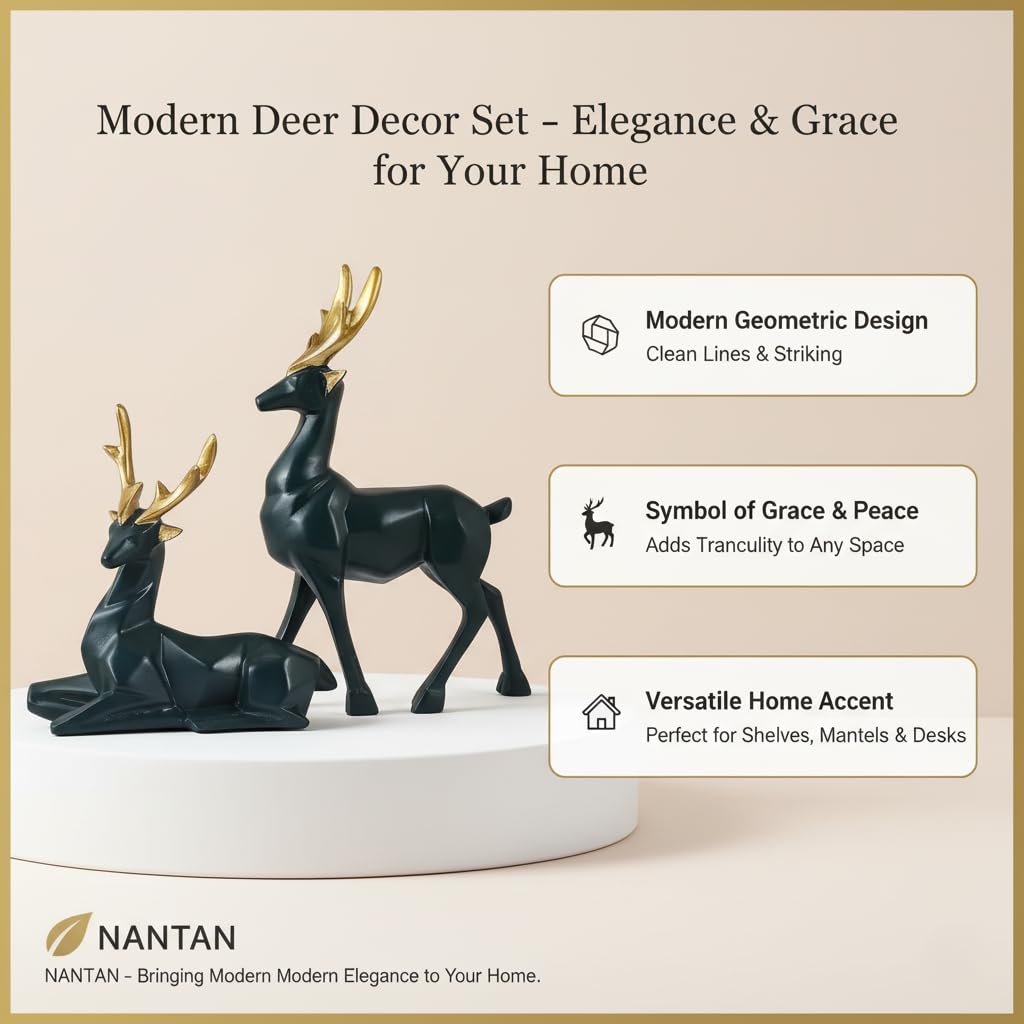 Resin Cute Deer Showpiece - Artifacts for Home Decor Living Room, Decorative Items for Tv Unit, Center Table (Black-7'')