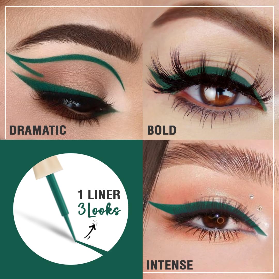 Glamveda Liquid Eye Liner, Green, Long Lasting Matte Waterproof Liner - Smudge Proof, Transfer Proof Eye Makeup, Bold, Clean, Smudge-Free Look 24-Hour Long Stay 4.5 ml