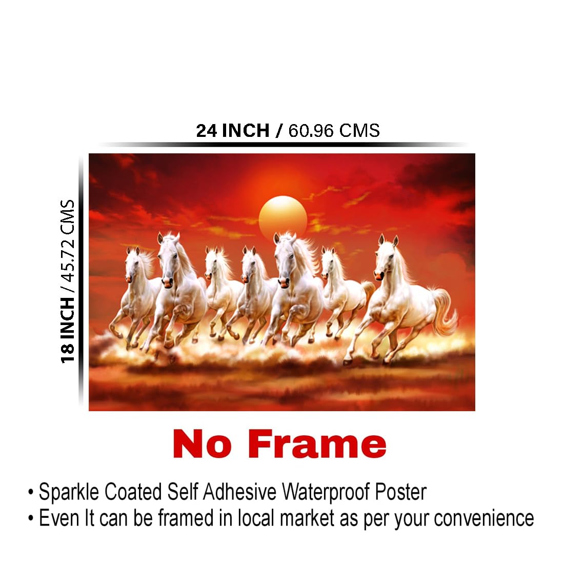 Seven Horses Vastu Poster Big Size | Seven Horses Vastu Painting | Vastu Seven Running Horses Sparkle Coated Self Adhesive - 3064 (18×24 Inch, 7 Horses)