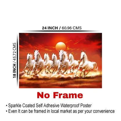 Seven Horses Vastu Poster Big Size | Seven Horses Vastu Painting | Vastu Seven Running Horses Sparkle Coated Self Adhesive - 3064 (18×24 Inch, 7 Horses)
