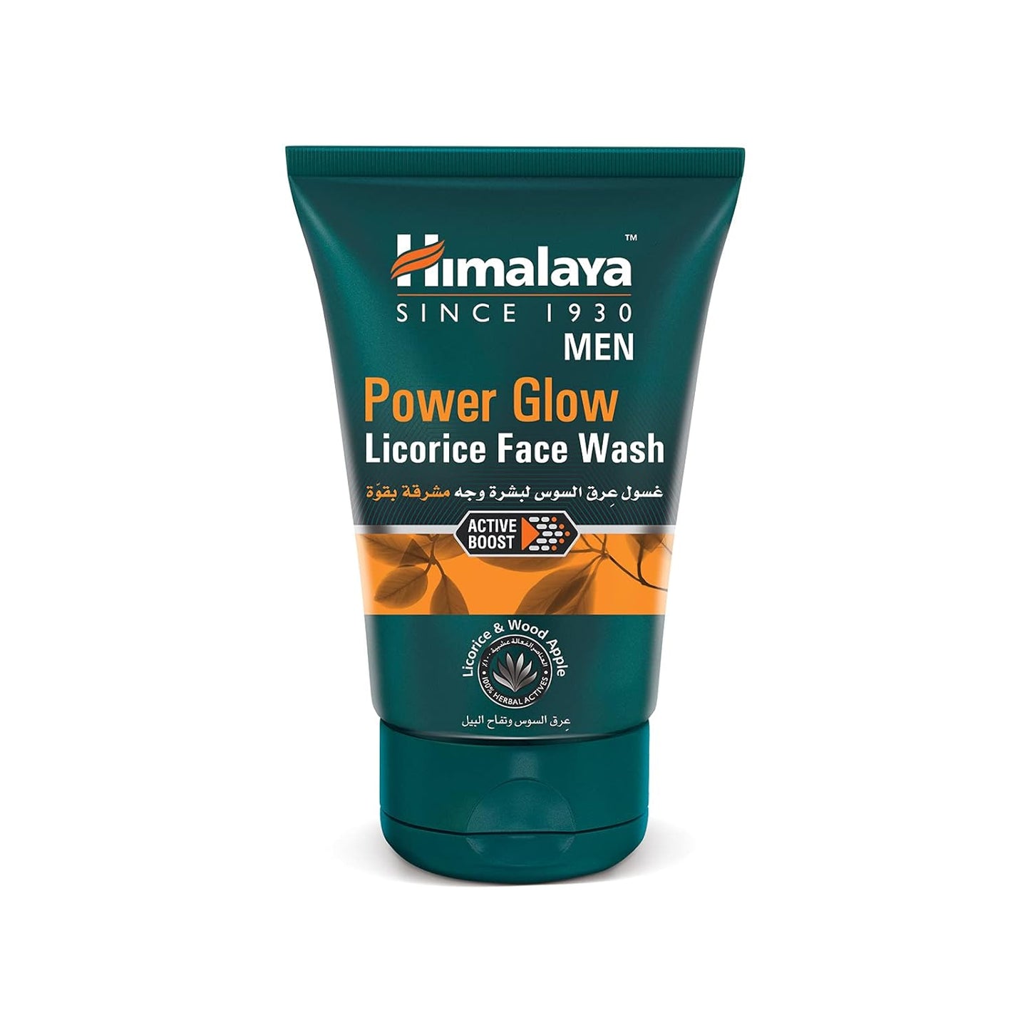 Himalaya Men Power Glow Licorice Face Wash tube on a white background