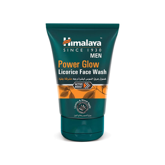 Himalaya Men Power Glow Licorice Face Wash tube on a white background