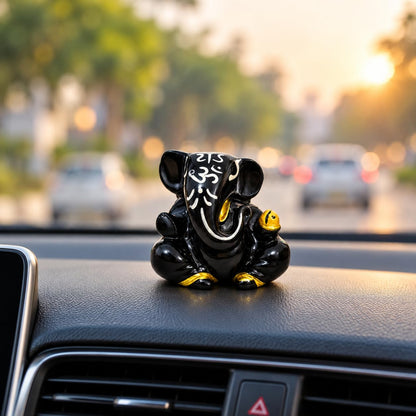 Resin Lord Ganesha Idol Car Dashboard 5x5cm (Black)