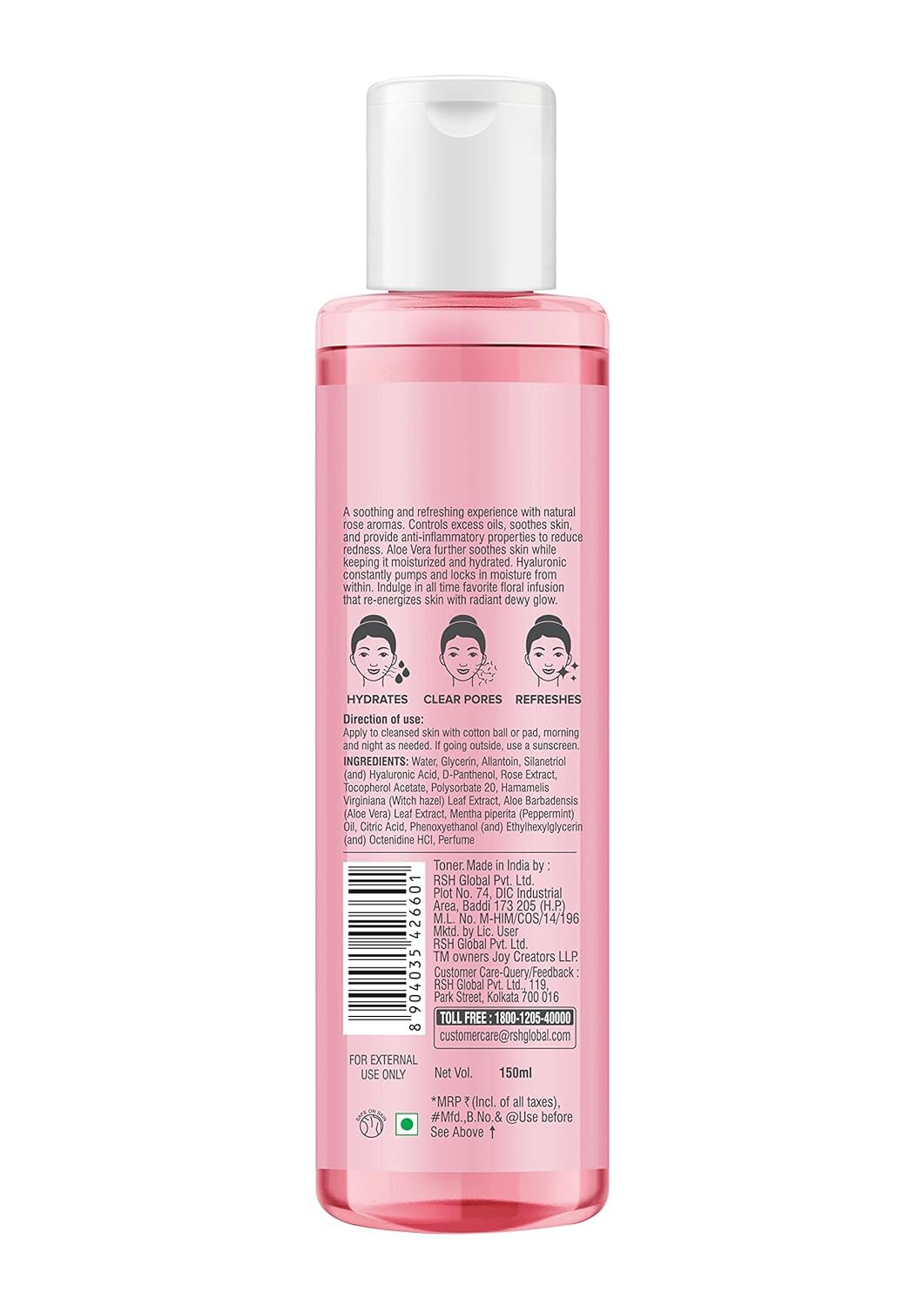 Pink bottle with a white cap on a white background