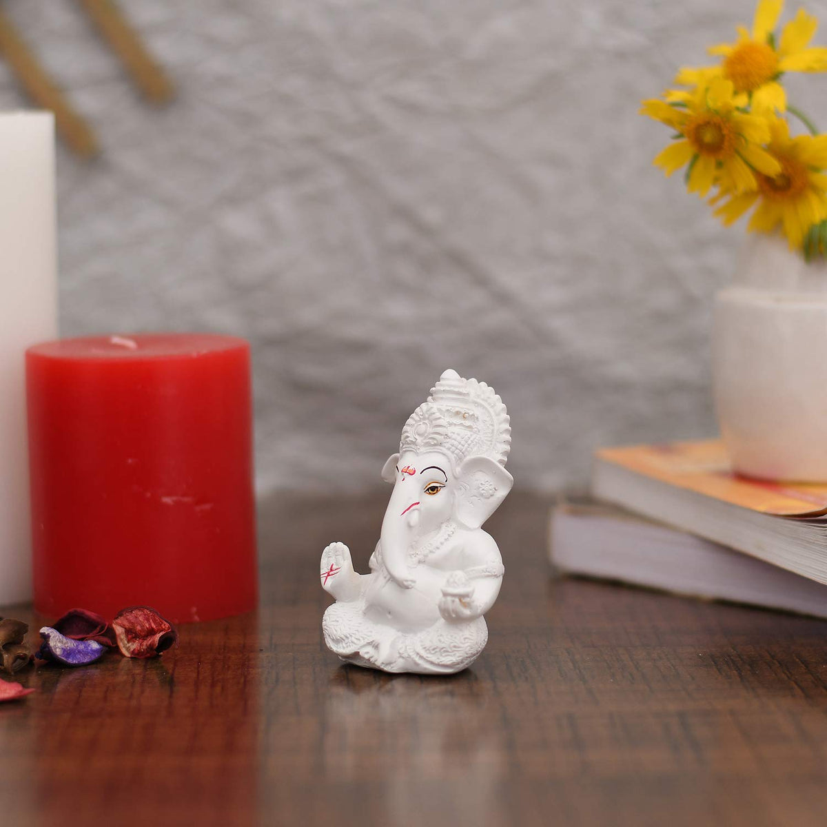 Ganesh Idol Ganesha Statue for Car Dashboard White (8 x 10 cms)
