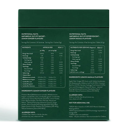 OZiva+ Advanced Metabolic Gut-Fit For Gut & Metabolic Heath | With Cinnamon Polyphenols, B420™ Probiotic, Oat Fiber Prebiotic | 30 Sachets + 30 Effervescent Tablets