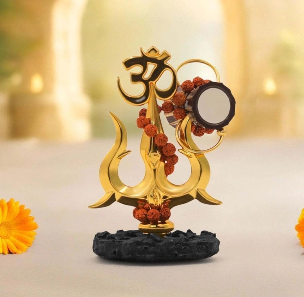 B.R STORE Lord Shiva Trishul with Damru Mini Idol for Car Dashboard | Mahadev Symbol Spiritual Decoration | Hindu Religious Gift