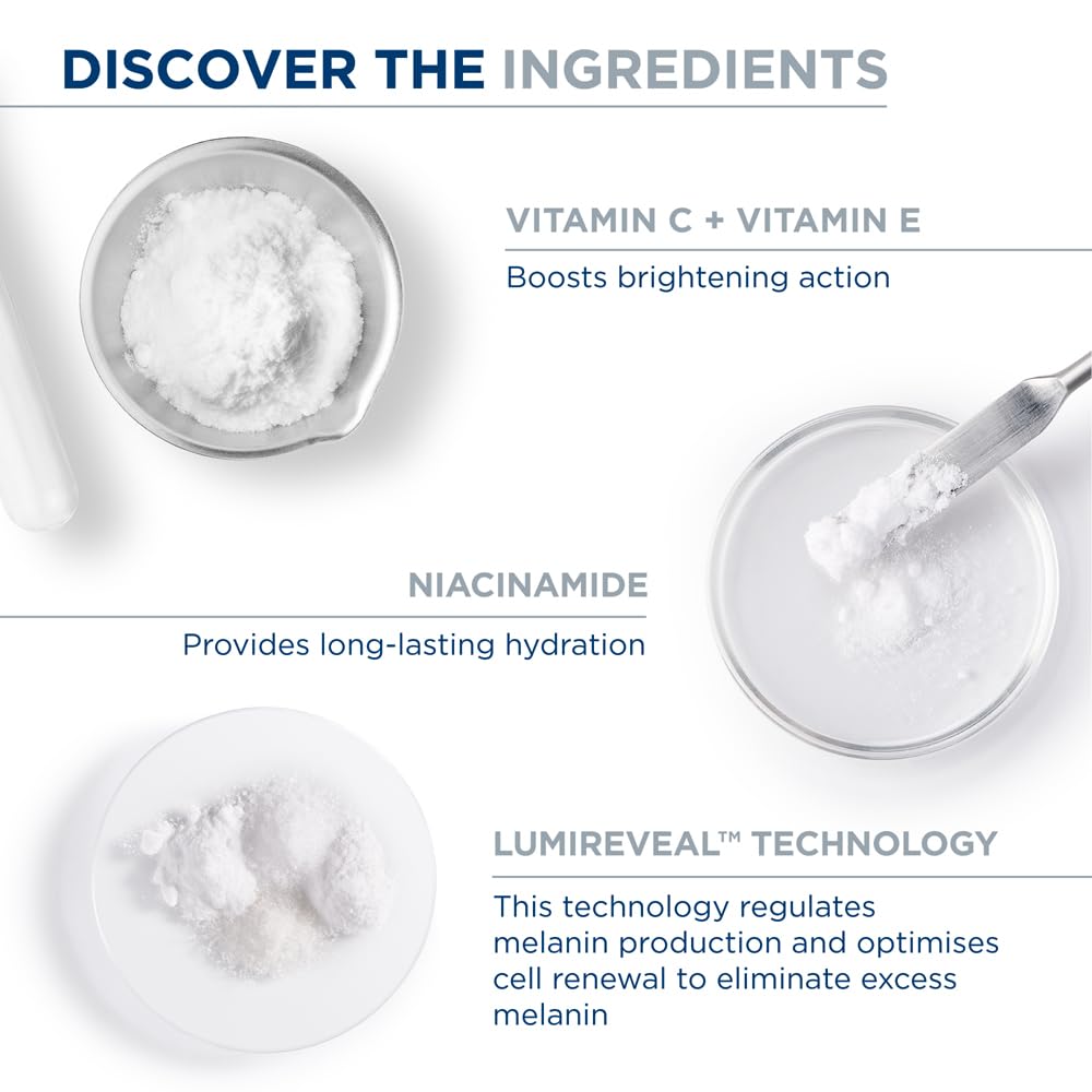 Ingredients of a skincare product with text explaining their benefits on a white background.