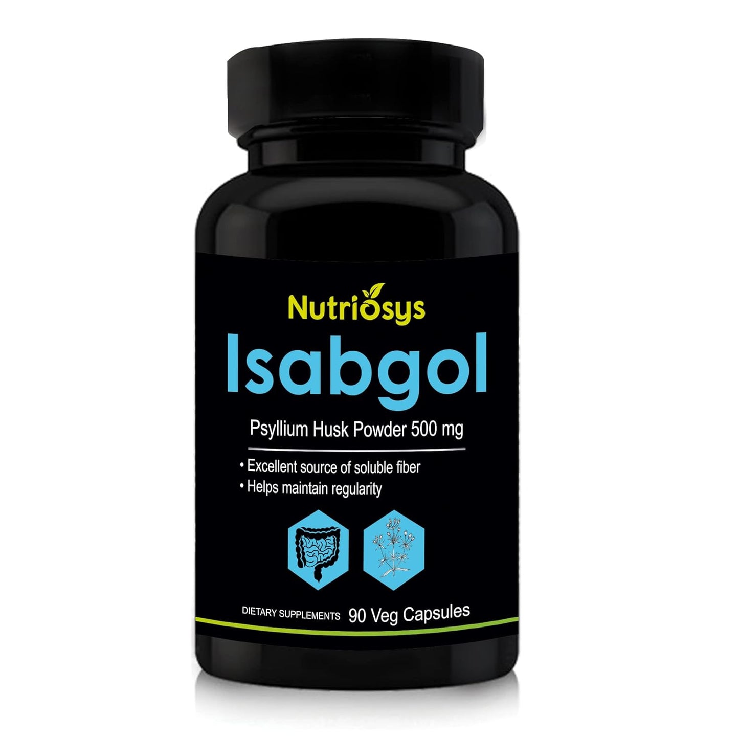Nutriosys Isabgol 500mg Supplement | Supports Digestive Health | Helps Manage Glucose Levels | Natural Soluble Fiber | From Psyllium Husk | 90 Veg Capsules