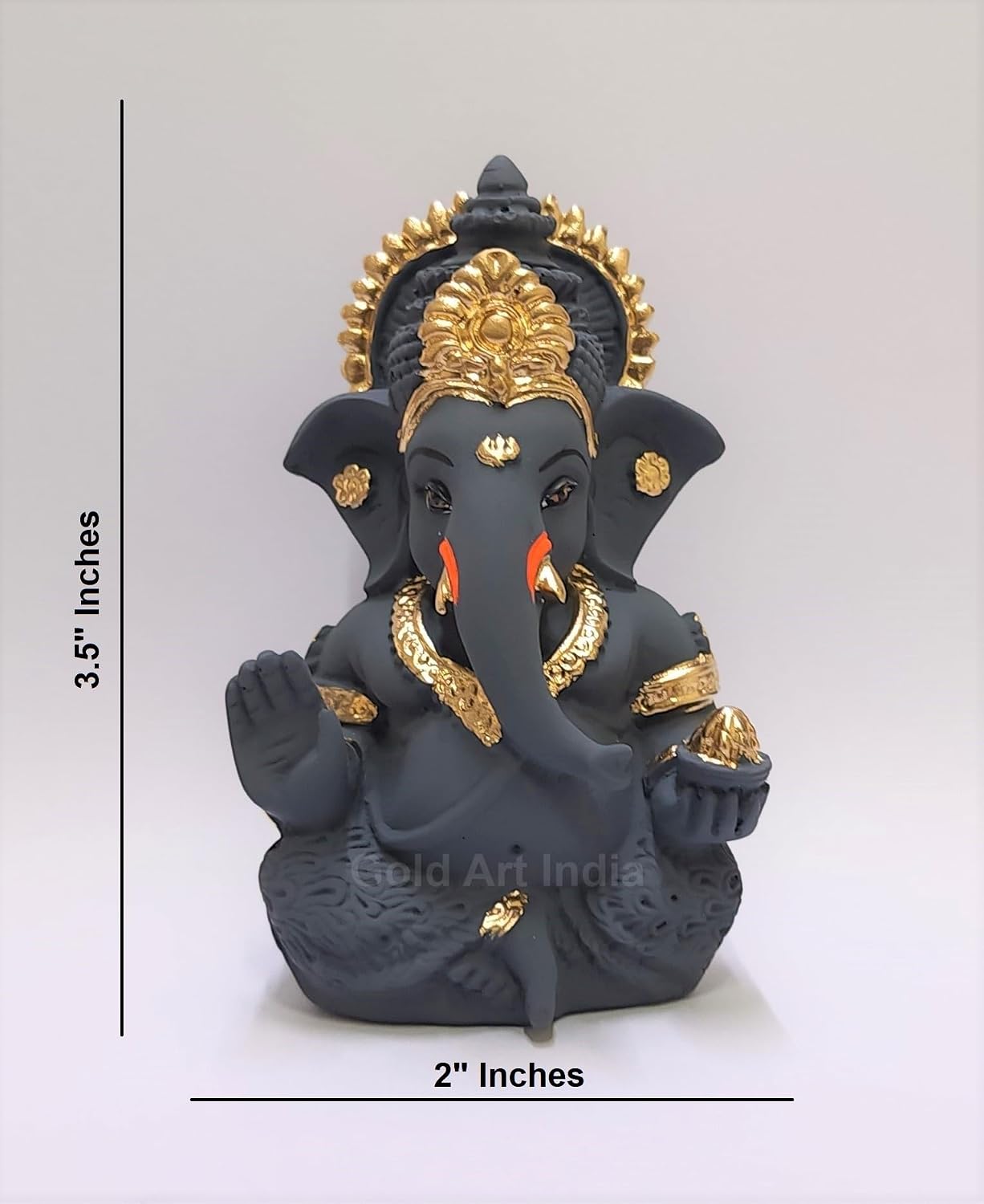 Gold Art India Dark Grey Ganesha Idol Ganesh for Car Dashboard Statue Ganpati Vinayaka Vinayagar Figurine Diwali Gifts Home Decor Luck, Success