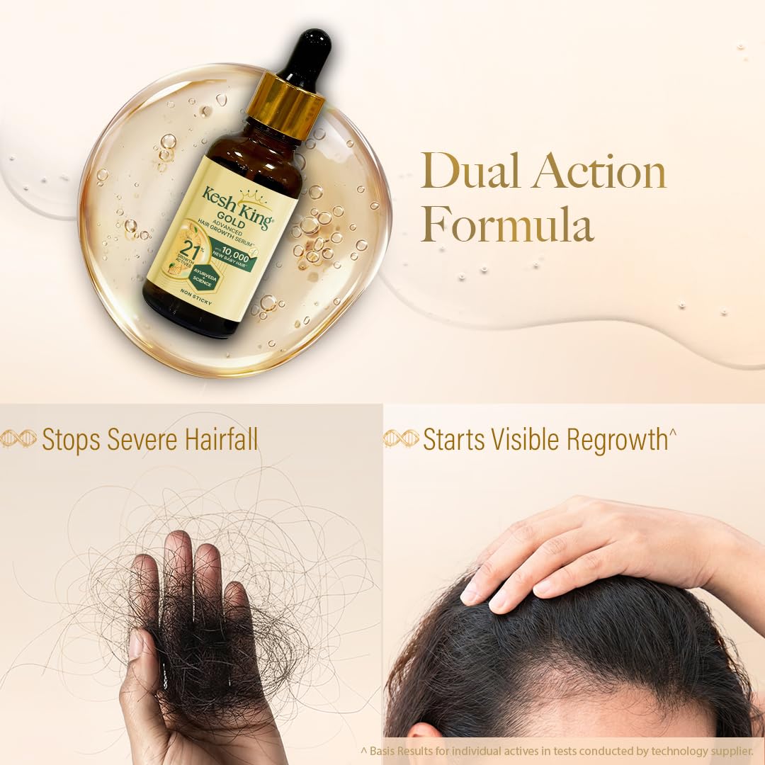 Kesh King Gold Advanced Hair Growth Serum – 21% Growth Actives with 3% Redensyl, 3% Anagain, Procapil, Kopexil Aqua & Ayurvedic Herbs | Visible Regrowth & Hair Fall Control | Women & Men | 30ml