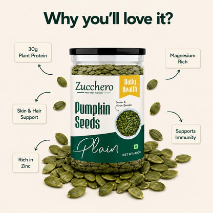 Zucchero Pumpkin Seeds (1kg) -Raw AAA Grade Seeds for eating |30 g Protein | Brain Booster| Super Food | Healthy Snack | Immunity Booster | Real Food | Lab Tested