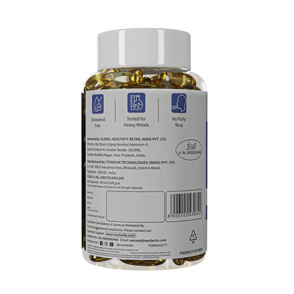 Neuherbs Deep Sea Omega 3 Fish Oil - Omega 3 Supplement Triple Strength 2500 Mg (Essential Fatty Acid Combination of 1486 mg 892 mg EPA 594 mg DHA/serving), Lemon Flavour- 60 Softgel