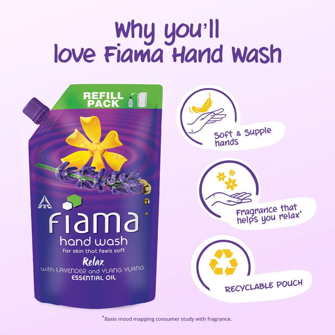 Fiama Relax Hand Wash, 750 ml Refill Pack, Value Pouch, Lavender Oil & Ylang Extracts Handwash, for Soft & Supple Hands