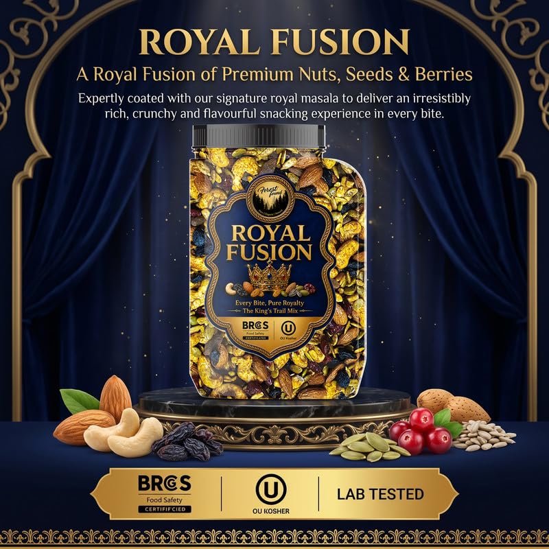 Forest Found Royal Fusion Dry Fruits Trail Mix - | Premium Dry Fruit Mix For Snacking | With Cashews, Almonds, Raisins, Cranberries, Sunflower & Pumpkin Seeds | No Palm Oil & Flavours