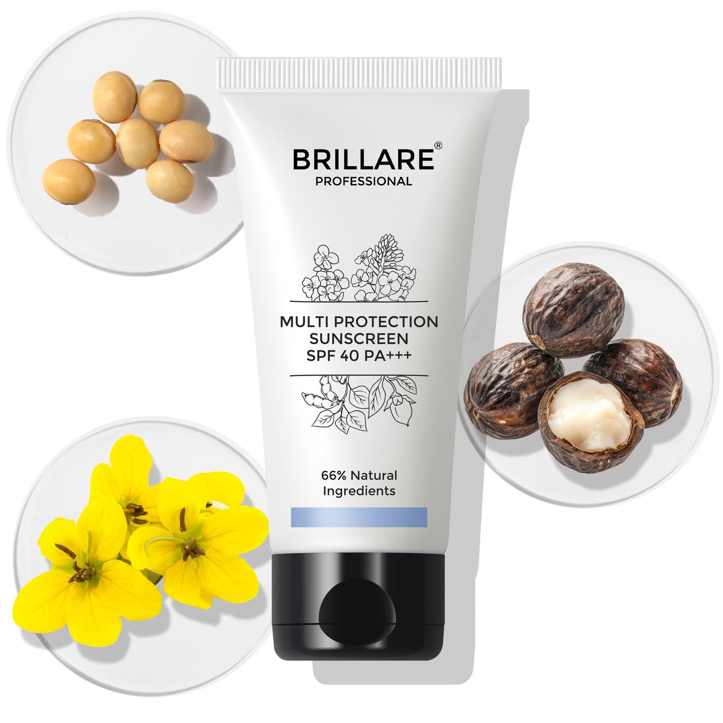 Brillare Multi-Protect Sunscreen SPF 40, PA+++, 100% Natural Sunscreen With Soy, Shea & Rapeseed, (50 GM)
