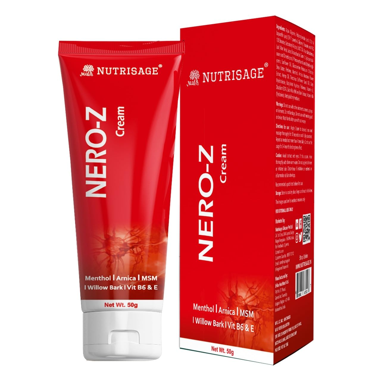 Nero-Z Neuropathy Nerve Relief Cream - Fast Acting Max Relief for Feet, Hands,Legs,Toes,Back-Ultra Strength Menthol,Arnica, Aloe Vera,MSM,Soothing Natural Nerve Comfort, Paraben-Free 50 g