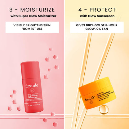Foxtale On the Glow Travel Kit | Vitamin C, Niacinamide & Peptides | Brightening & Hydrating Skincare Set | For Glowing Skin | Travel Pouch Included | Pack of 4 | Travel & Pocket Friendly | Gift for Birthday and Anniversary