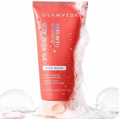 Glamveda 2% Kojic Acid Face Wash 150ml | With Niacinamide & Alpha Arbutin | Reduces Dark Spots, Pigmentation, Uneven Tone & Tan Removal | Cleanses & Skin Brightening | For Women & Men | All Skin Type