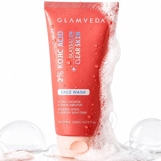 Glamveda 2% Kojic Acid Face Wash 150ml | With Niacinamide & Alpha Arbutin | Reduces Dark Spots, Pigmentation, Uneven Tone & Tan Removal | Cleanses & Skin Brightening | For Women & Men | All Skin Type