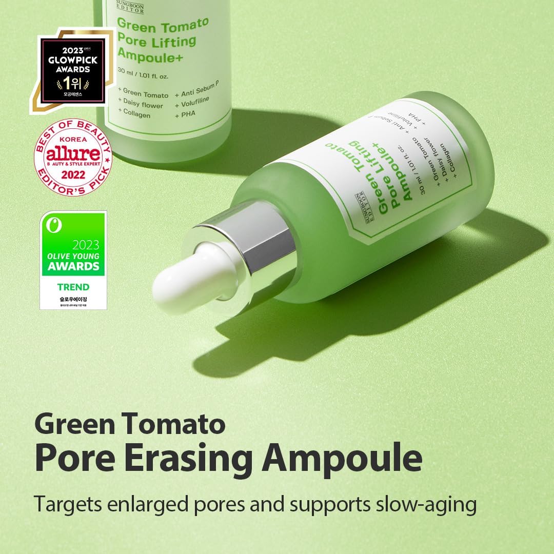 SUNGBOON EDITOR Green Tomato Pore Lifting Ampoule+ (30 ml) | Pore-Tightening & Lifting Serum | Firming, Oil Control & Smoother Skin