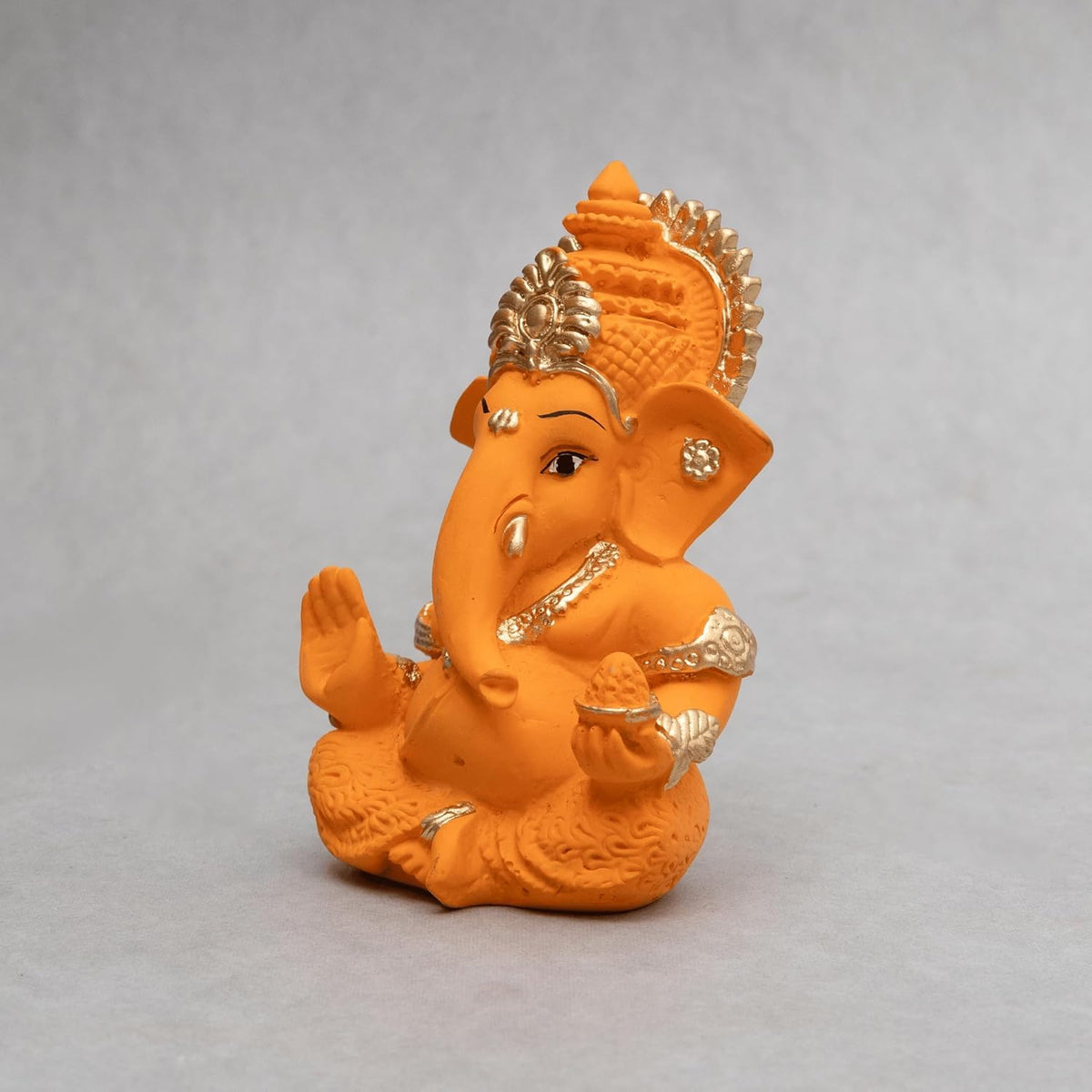 Lord Ganesha Idol for Car Dashboard, Home Temple & Office Decor | Gold Plated Resin Ganpati Murti for Puja, Mandir, Vastu, Diwali, Housewarming Gift | 3.5 Inch | Pack of 1 (Orange)