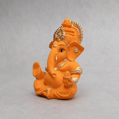 Lord Ganesha Idol for Car Dashboard, Home Temple & Office Decor | Gold Plated Resin Ganpati Murti for Puja, Mandir, Vastu, Diwali, Housewarming Gift | 3.5 Inch | Pack of 1 (Orange)