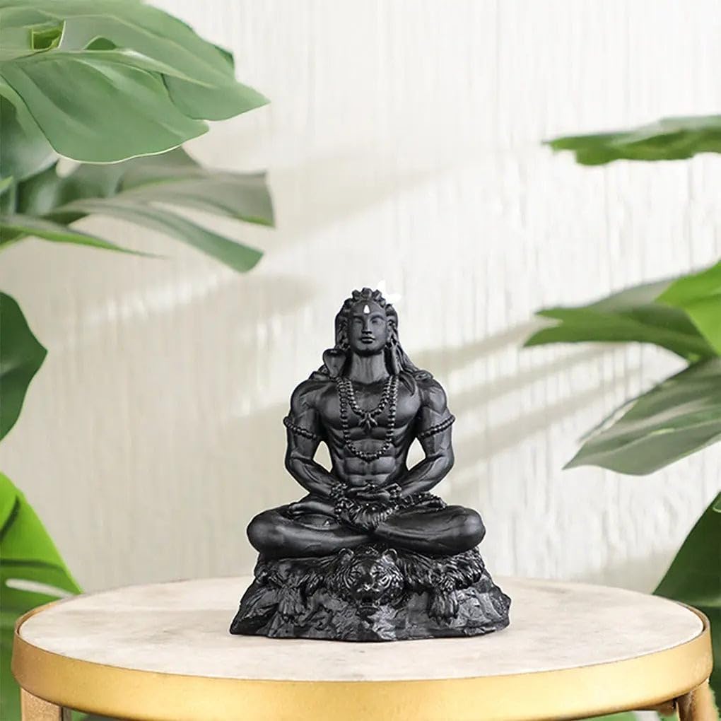 Shivji Idol for Car Dashboard, Home Temple & Office Desk | Compact Resin Mahadev Murti for Puja Room, Table Decor & Spiritual Gift | Small Lord Shiva Statue (Meditating Adiyogi)